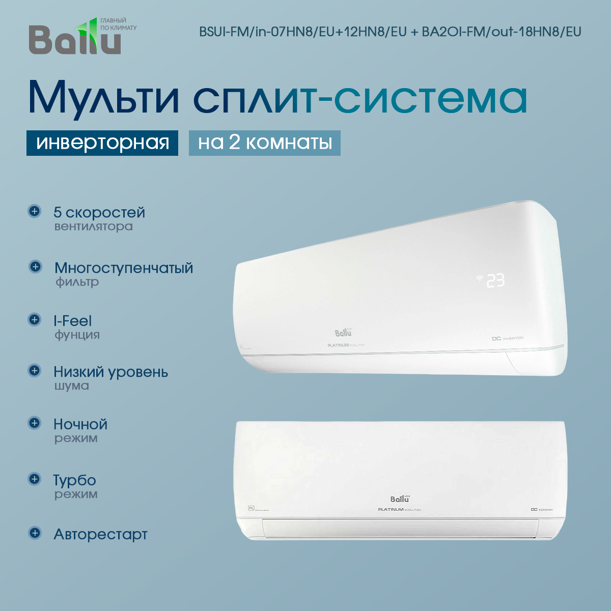 Мульти сплит-система Ballu BSUI-FM/in-07HN8/EU+12HN8/EU + BA3OI-FM/out-18HN8_V1/EU